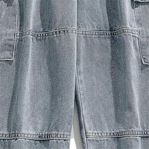 Men's Multi Pocket Jeans Vintage Distressed Loose Workwear Korean Casual Drawstring Straight Leg Pants3