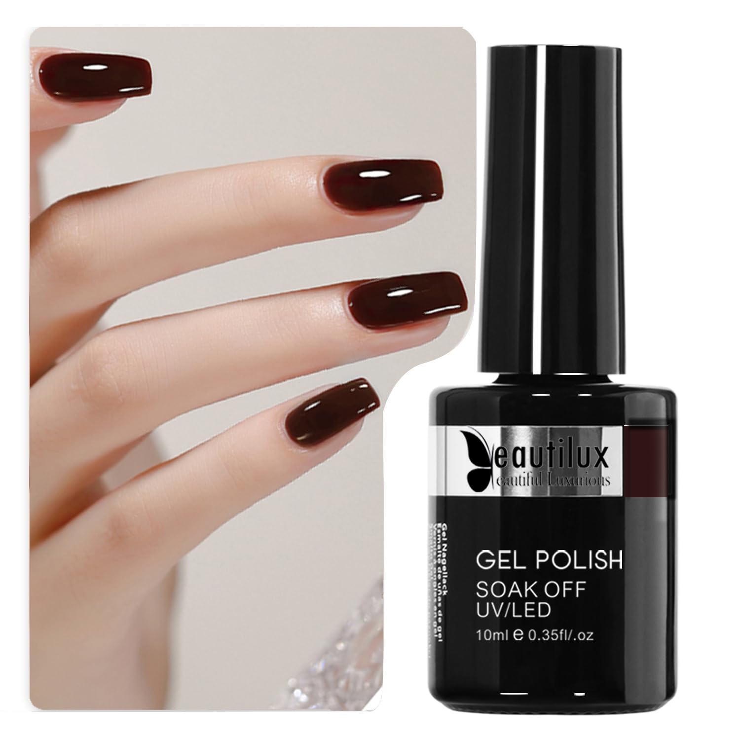 beautilux Dark Red Gel Polish, 1Pcs Dark Red Color Gel Nail Polish High Gloss Soak Off UV Nail Art Gel Manicure Salon at Home for Women (10ML)