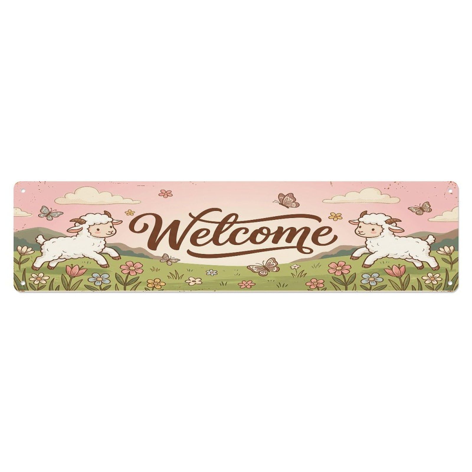 Olhnbad 4X16inch(10X40cm) Vintage Welcome Lamb Spring Metal Tin Sign