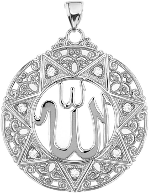 Exquisite Sterling Silver CZ Round Islamic Allah Filigree Pendant (Large)