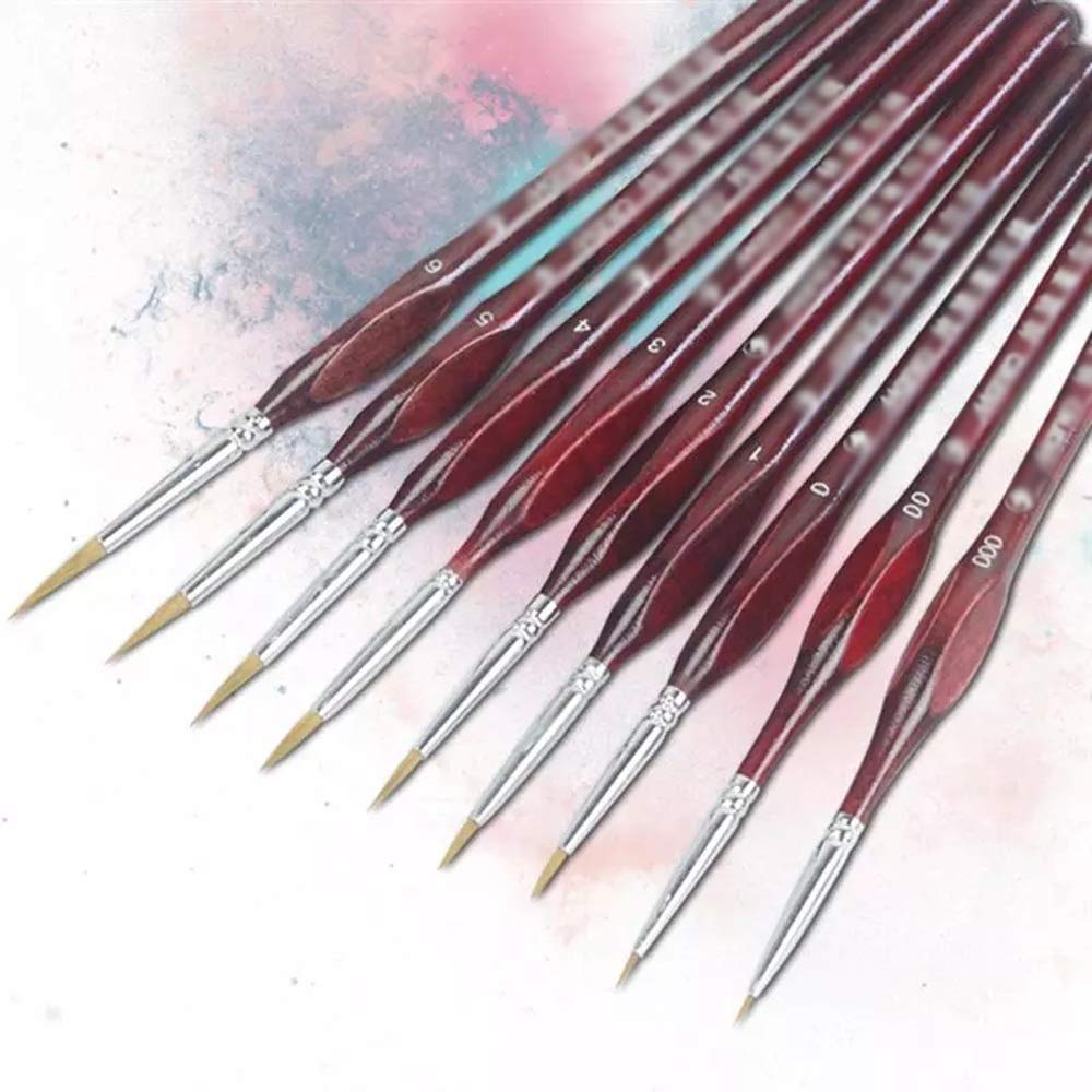 Pinceles, Juego de 9 Pinceles Profesionales para Dibujo Lineal, Pinceles de Detalle a Mano con Punta de Pelo de Lobo, Materiales Finos para Pintura al óleo