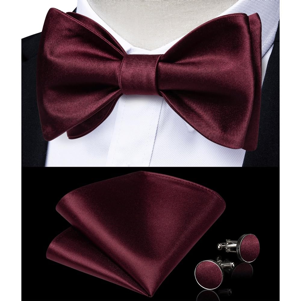 JFDBGU Retro Bowties Classic Silk Solid Bow Ties for Man Wedding Party Groom Knot Hanky Cufflinks