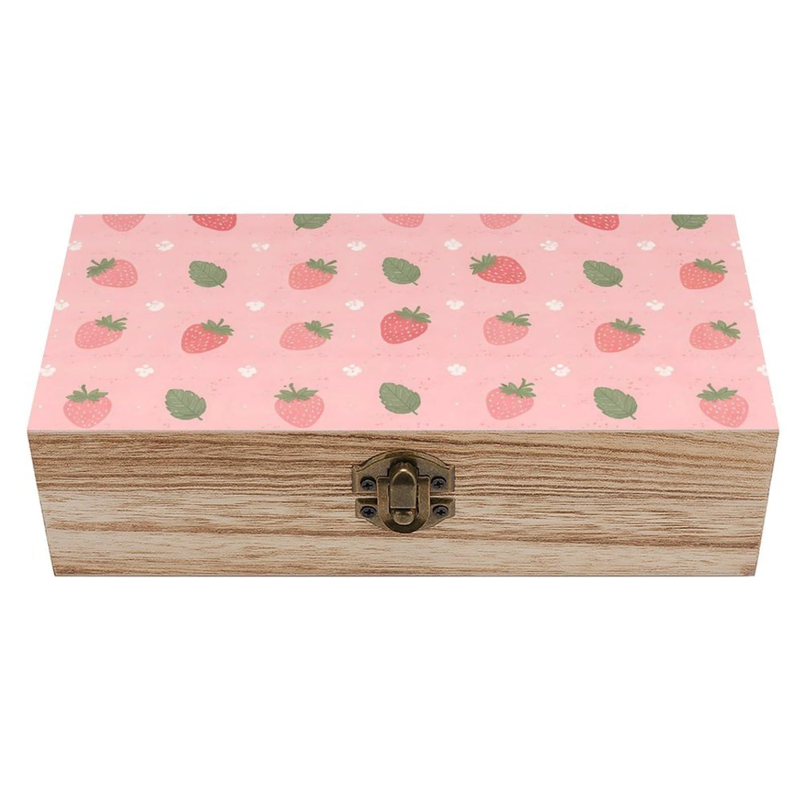 HLBSDM Cute Pink Strawberry Polka Dot Wooden Storage Box