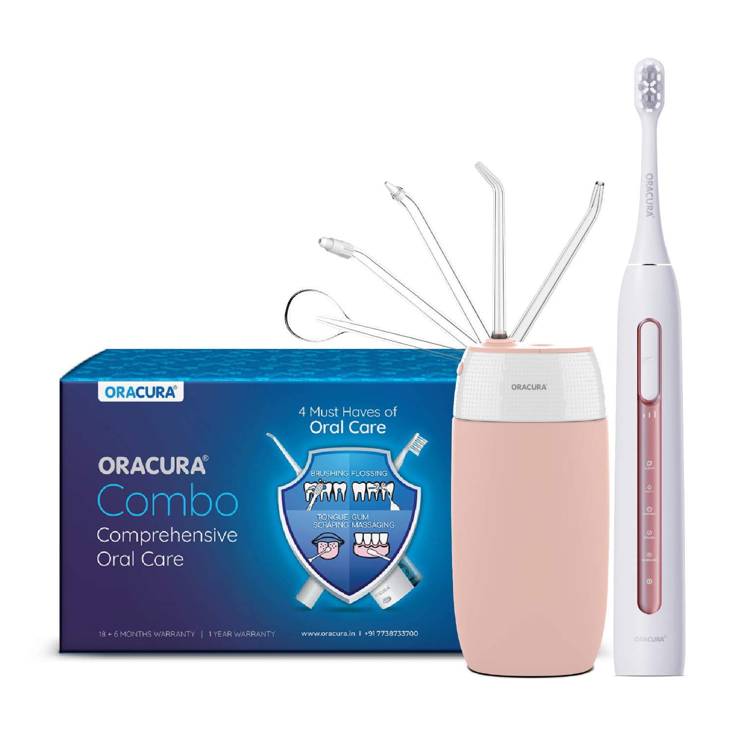 ORACURA® Daily Care Combo OC400 Compact Plus Water Flosser® Peach & SB300 Sonic Smart Electric Rechargeable Toothbrush Peach (B0C9JJ3SHX) Amazon Price History, Amazon Price Tracker