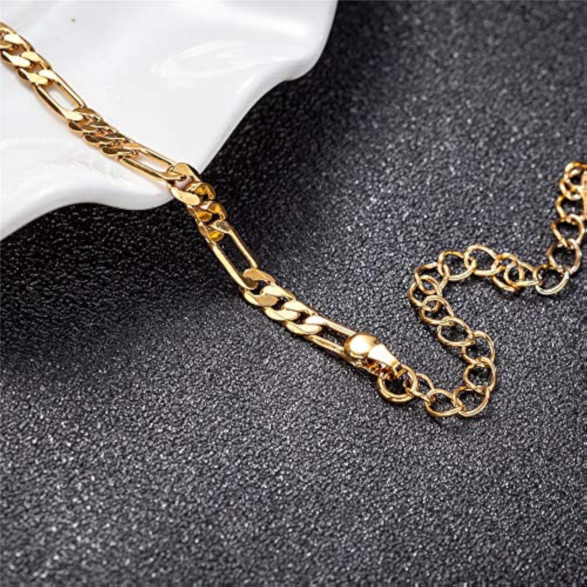 Women's 18K Gold Plated Initial Figaro Chain Anklet, Personalized Gift