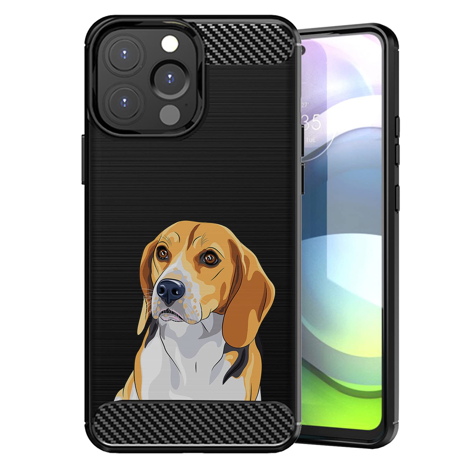 CasesOnDeck Dog Design Case Compatible with Apple iPhone 13 Pro (6.1")/ iPhone 13 Pro Case - Slim TPU Flexible Matte Carbon Fiber Texture Cover (