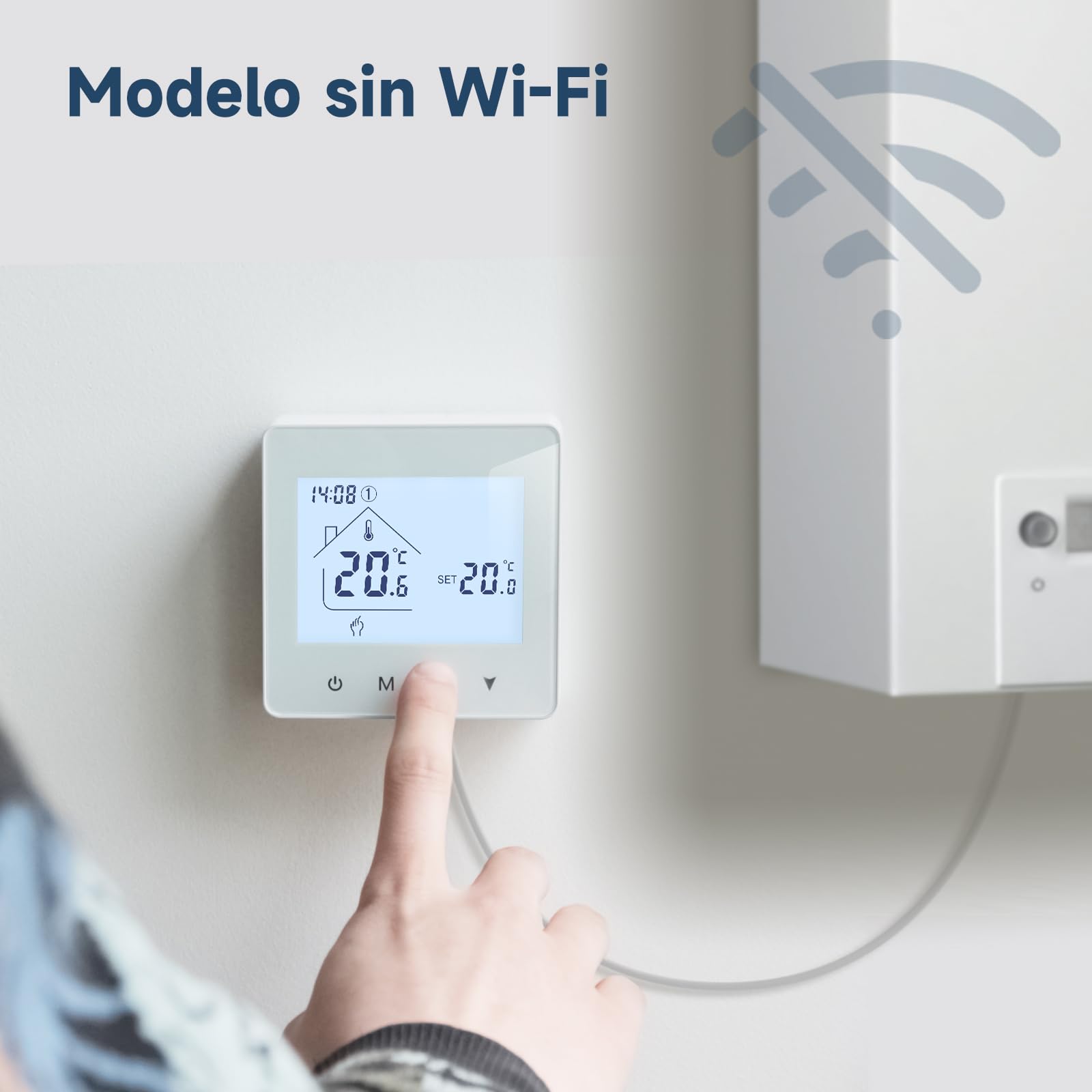Termostato Calefaccion 2 Cables con Batería.Termostato de Caldera Digital Programable Manualmente para Calefacción de Gas y Agua.Termostato Ambiente de Pared.Batería no incluida 3A