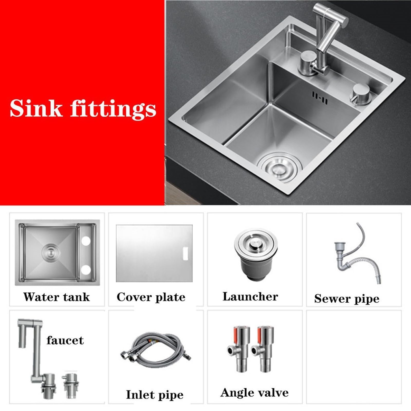 Impianti Lavello da Cucina Invisibile in Acciaio Inossidabile 304 con Piastra di Copertura - Ideale per Piccoli Spazi E Aree Bar, Design Nascosto con Rubinetto Pieghevole Cucina (Color : Silver, S :
