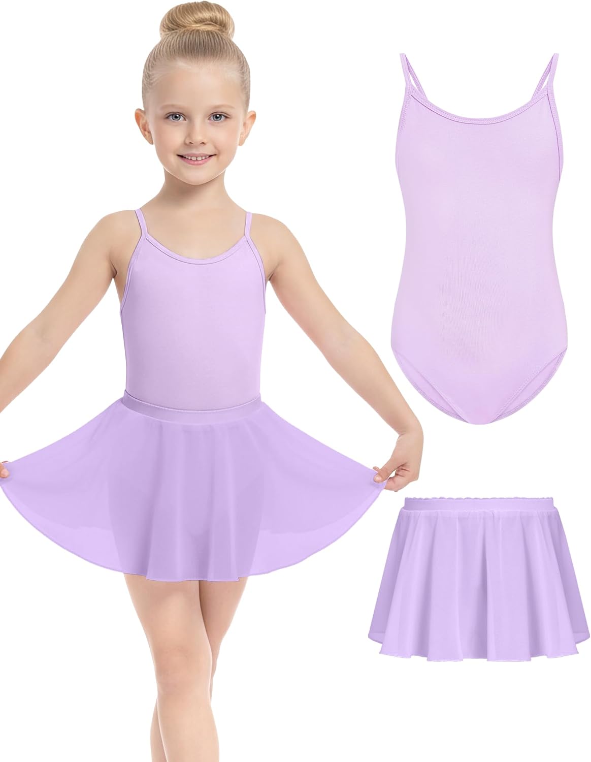 Gogokids Girls Ballet Leotards Toddler Shoulder Strap Dance Dress Outfit with Removable Skirt Combo 3-11 Years