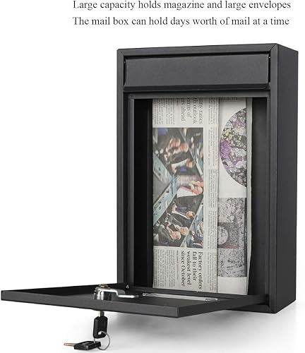 Miniatura 4 de Jssmst Buzón de correo con cerradura vertical montada en la pared, buzón de correo postal vertical de capacidad media, cubierta de acero galvanizado