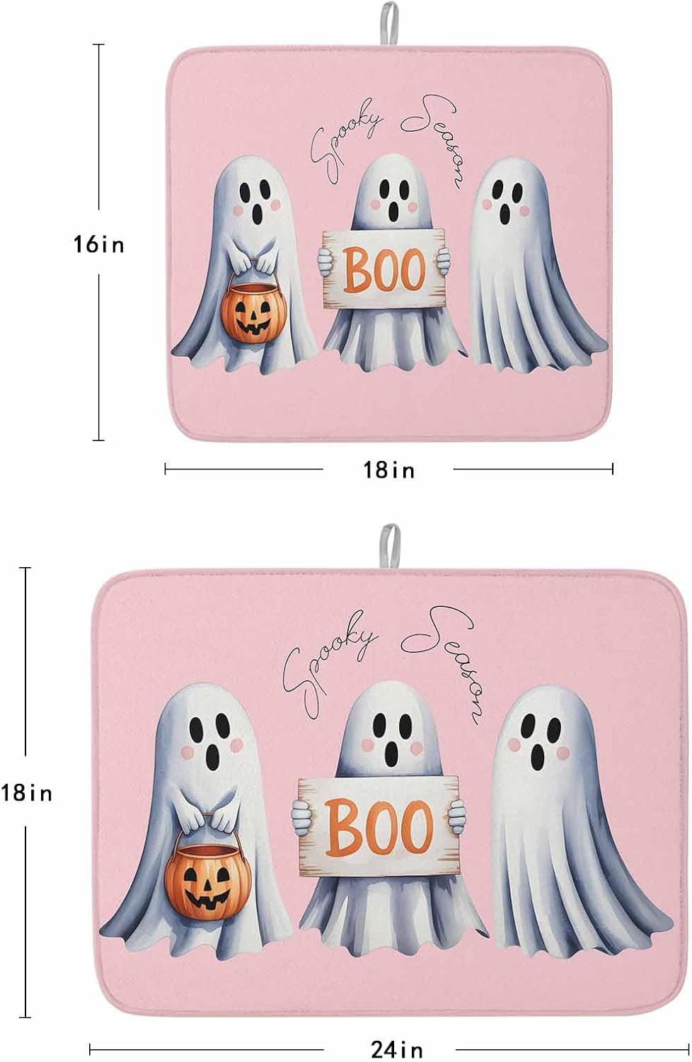 Halloween Dish Drying Mat for Kitchen Counter Pink Ghost Boo Drying Pad Absorbent Drying Mats for Countertops Sinks Draining Racks Cute Spook Pumpkin Ghost Drainer Kitchen Accessories 18x24 Inch