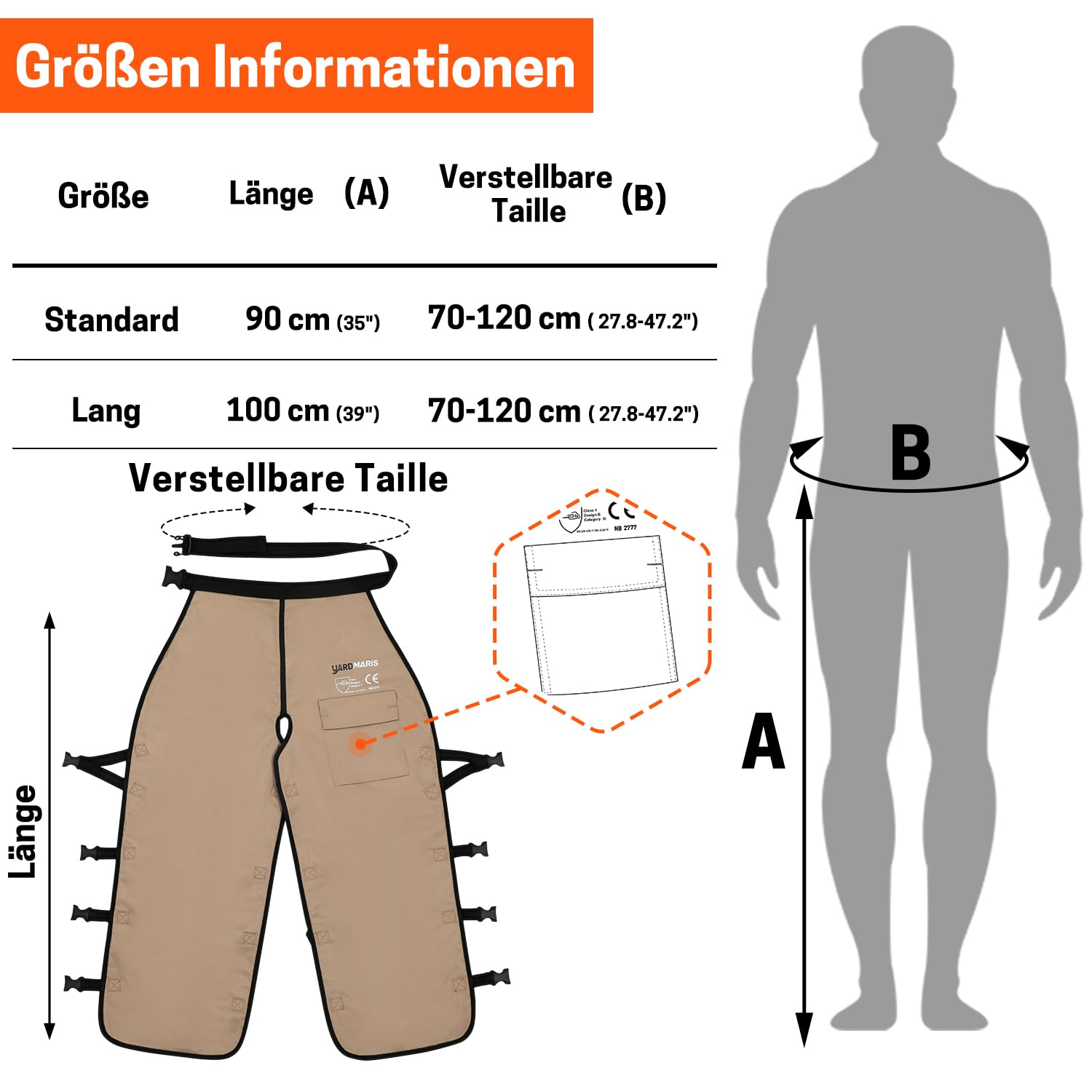 Typ A Kettensägen-Sicherheitsleggings,Schnittschutz Chaps, Verstellbare Chainsaw Chaps Kettensägen-Schürze Schnittschutzhose für Männer/Frauen
