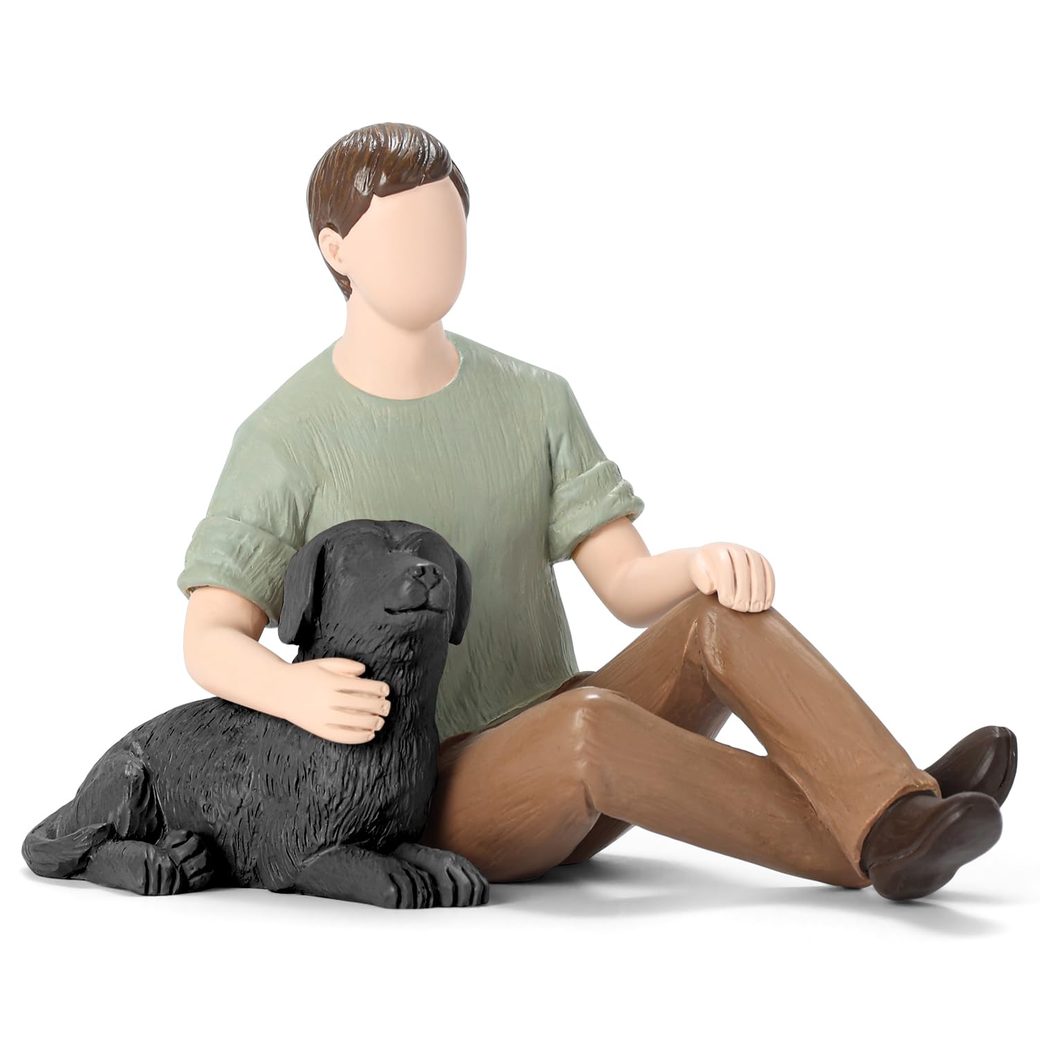 Carracci Man with Black Dog Figurine, Boy and Dog Friendship Remembrance Gifts, A Cherished Tribute to Unconditional Pet Love