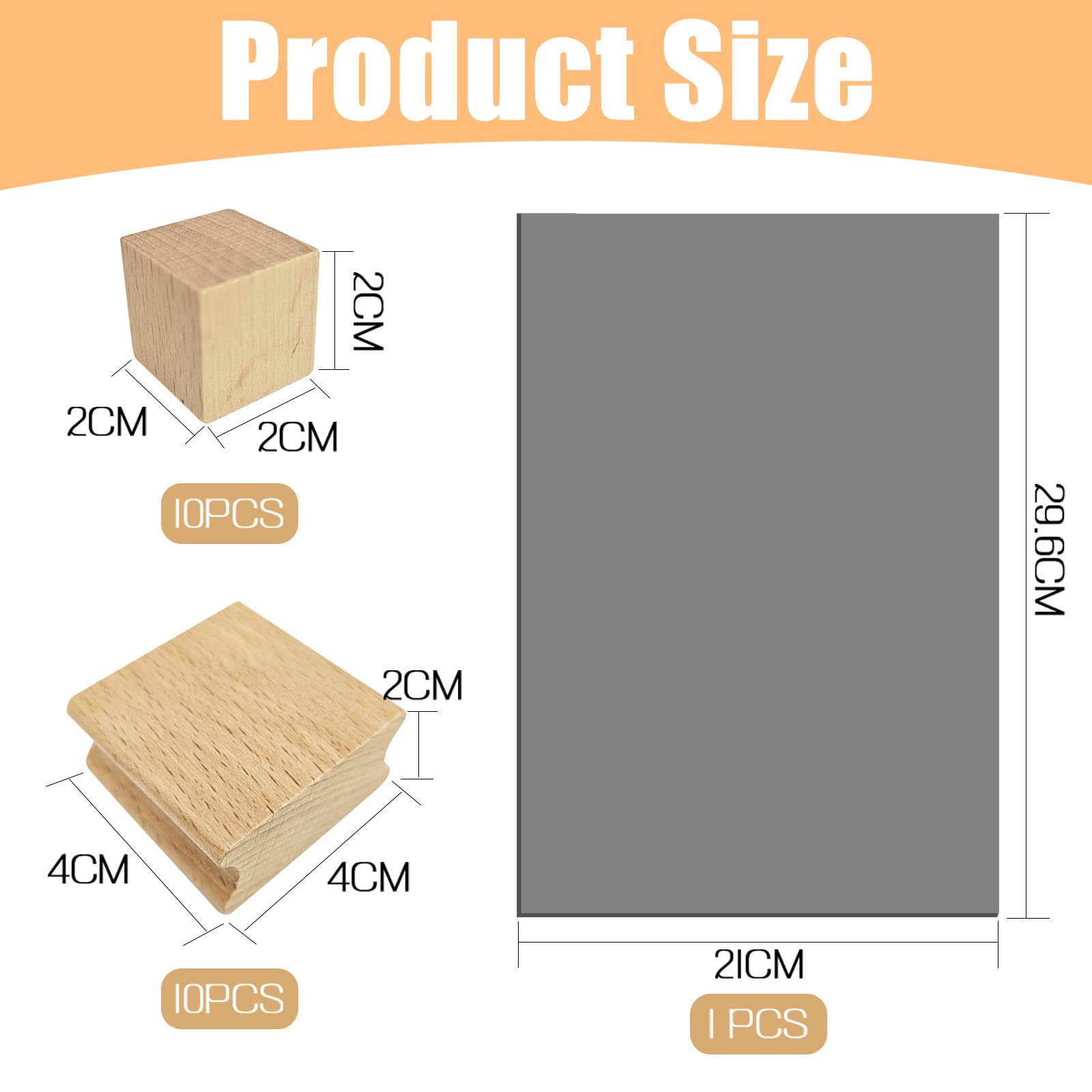 Yuragim Stempelgummi Laser, A4 Gummistempel zum Lasern mit 20 Stück Blanko-Stempelhalter aus Hartholz für Lasergravur, Laser Gummi Blatt Pad für DIY Crafts Stamp Gravurmaschinen, DIY-Stempel, 2cm/4cm