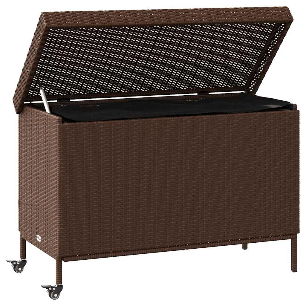 IKAYAA Gartenbox Wasserdicht XXL mit Rollen Auflagenbox Rattan Wetterfest Kissenbox Werkzeugkasten Gerätebox Gartentruhe Garten Balkon Aufbewahrungsbox 110 x 55 x 73 cm Braun