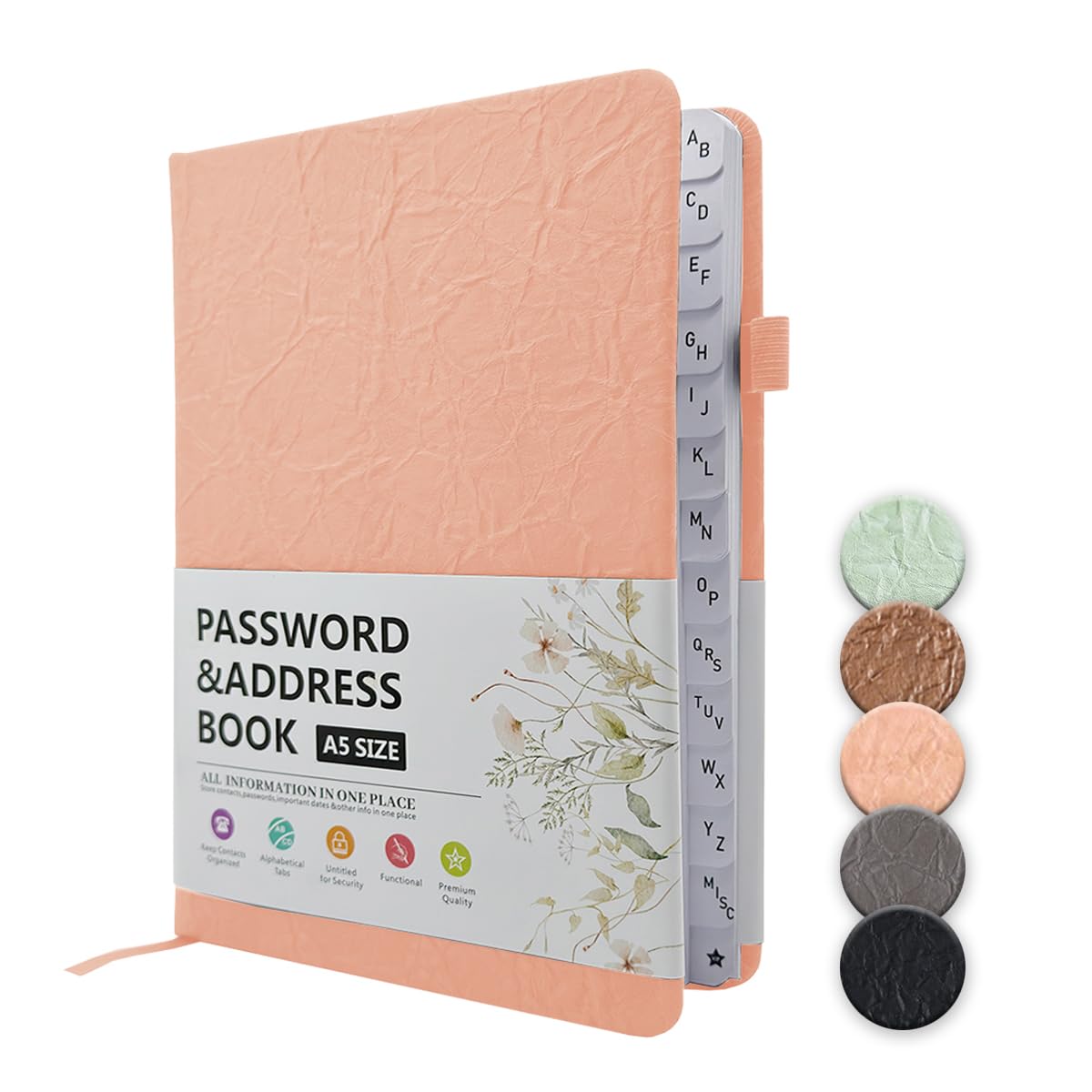 Carnet De Mots De Passe Avec Onglets Alphabétiques - 12 X 15,5 Cm, Bande élastique, Organisation Personnelle