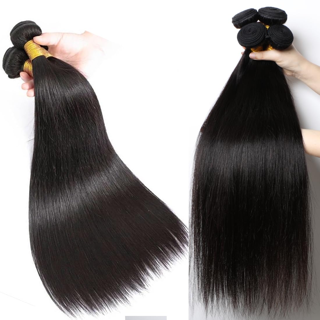 16A Brazilian Straight Human Hair Bundles | 26" Unprocessed Virgin Remy Hair Extensions Single Bundle Raw Hair Double Weft Shedding Natural Black - View #8