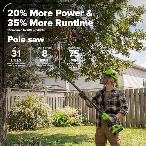 Image of Greenworks 24V 8 in Pole Saw /Pole Hedge Kit, 3.0 Ah Battery and Charger