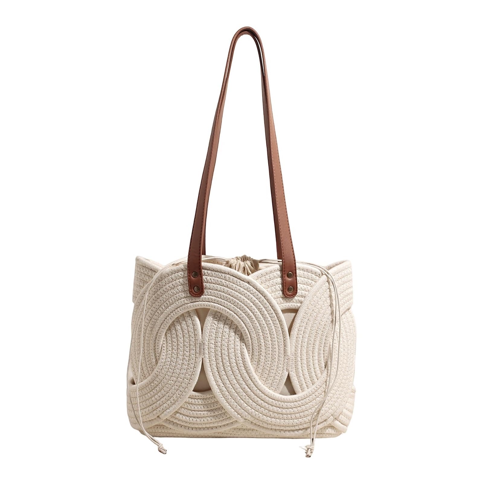 bolso mujer verano Bolsos de hombro geométricos for mujer, algodón y lino, gran capacidad, con cordón, bolso compras
