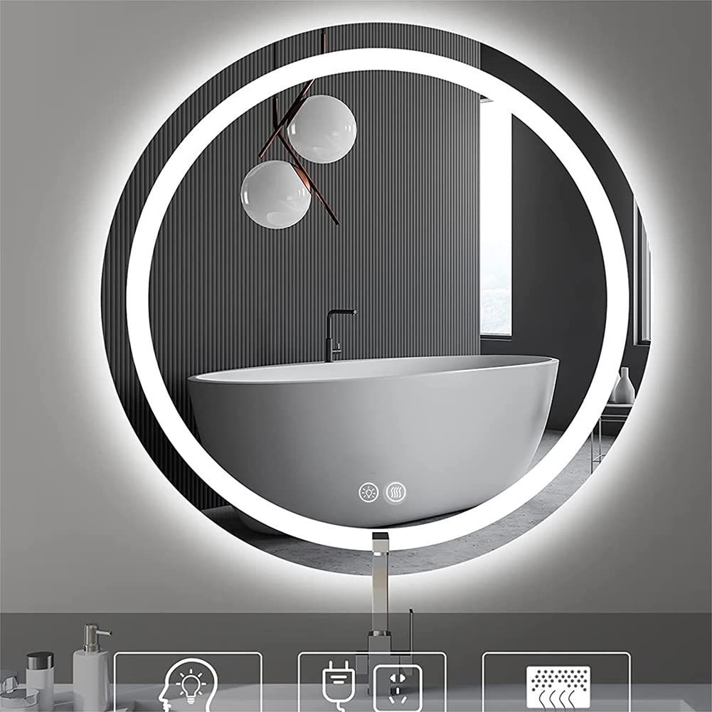 Specchio da Bagno 50x50 cm con luci a LED, Specchio da Parete retroilluminato retroilluminato HD antiappannamento, Interruttore tattile dimmerabile a 3 Colori 60x60cm 70x70cm (Color : Double