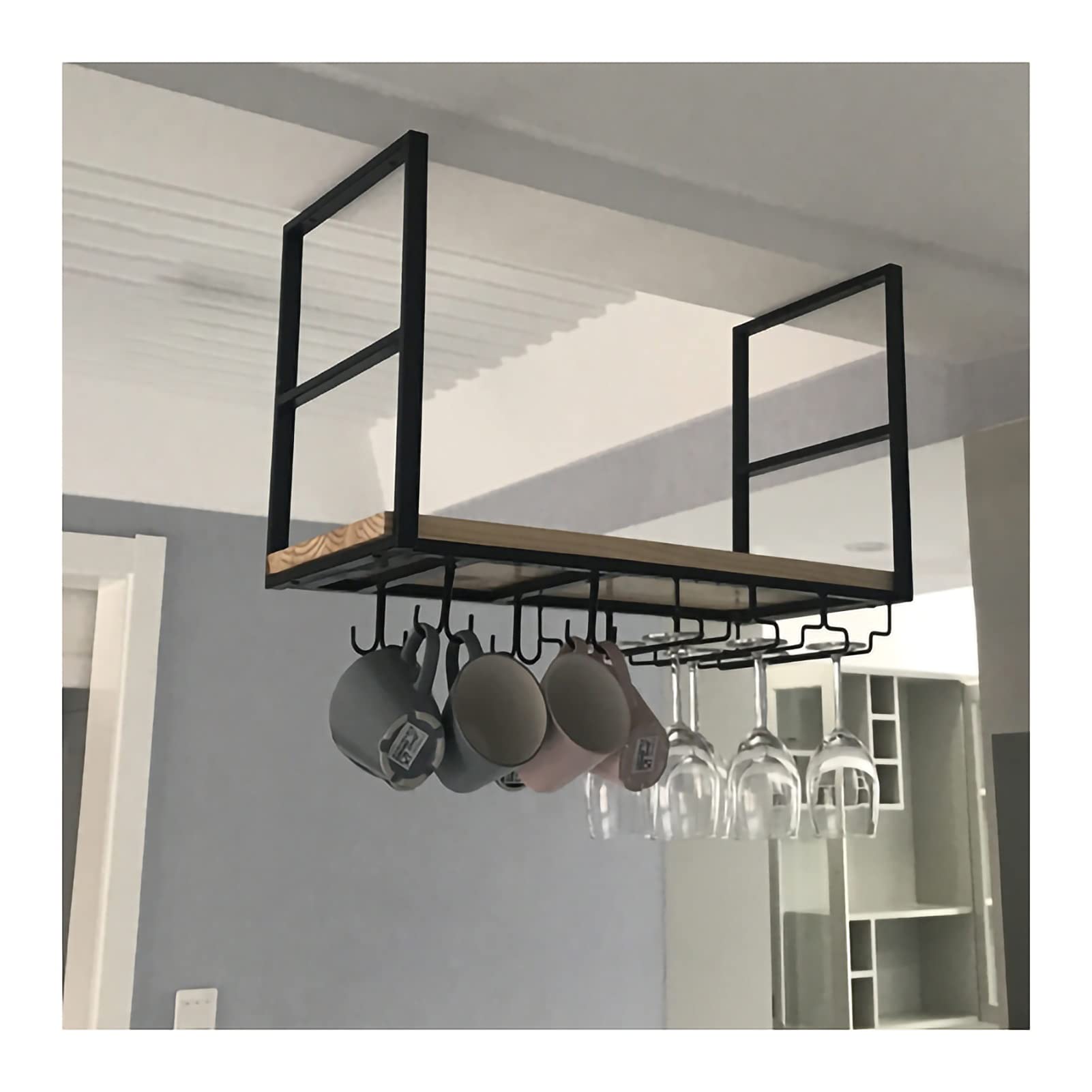 Porte-bouteilles de plafond en métal DASHADAO avec porte-verre intégré pour gain de place unique