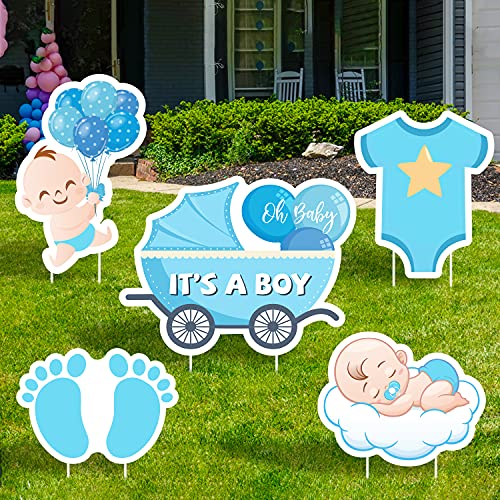 WATINC Set of 5 ITâ€™S A Boy Yard Signs with Plastic Stakes Welcome Home Oh Baby Large Waterproof Single Sided Printing Lawn Sign Baby Shower Gender Reveal Party Decorations Supplies for Outdoor Garden
