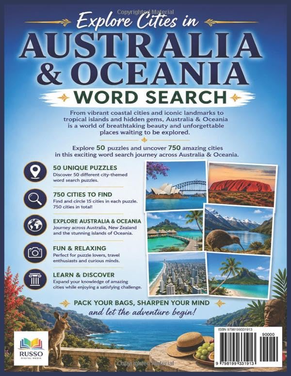 Explore Cities in Australia & Oceania: 50 Puzzles Featuring 750 Cities Across Australia, New Zealand, and the Pacific Islands – Word Search for Adults, Seniors, and Travel Lovers image 3