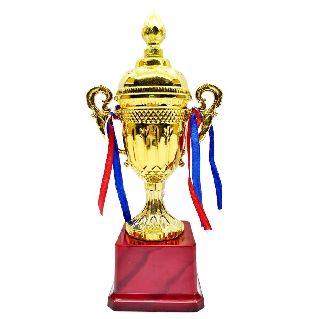 Gold Trophy Cup with Decorative Handles, Red Base, Tricolor Ribbons, Championship Award (Medium) FC35-picture-11