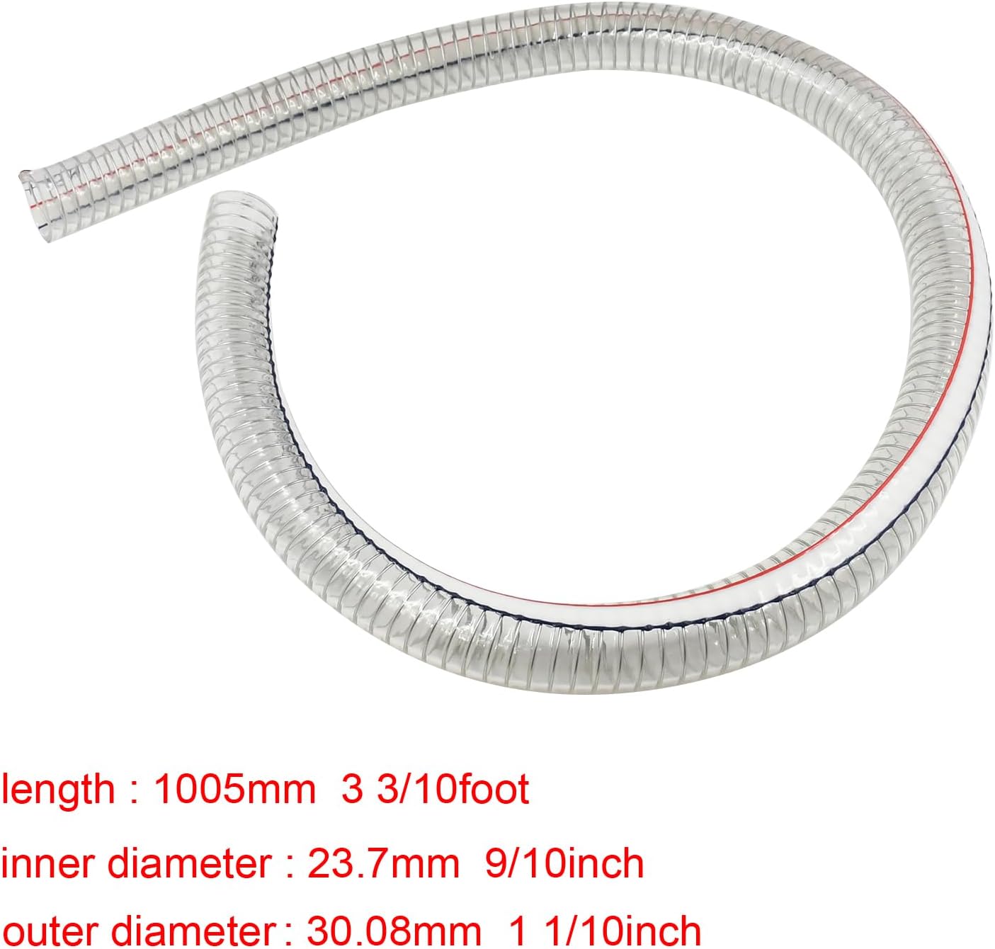 3.3FT 1" ID x 1.25" Heavy-Duty Steel Wire Suction PVC Flexible Tubing High Pressure UV Chemical Resistant Thick Vinyl Hose Tube, 39" Universal Log Splitter Suction Hose, for Log Splitter Parts