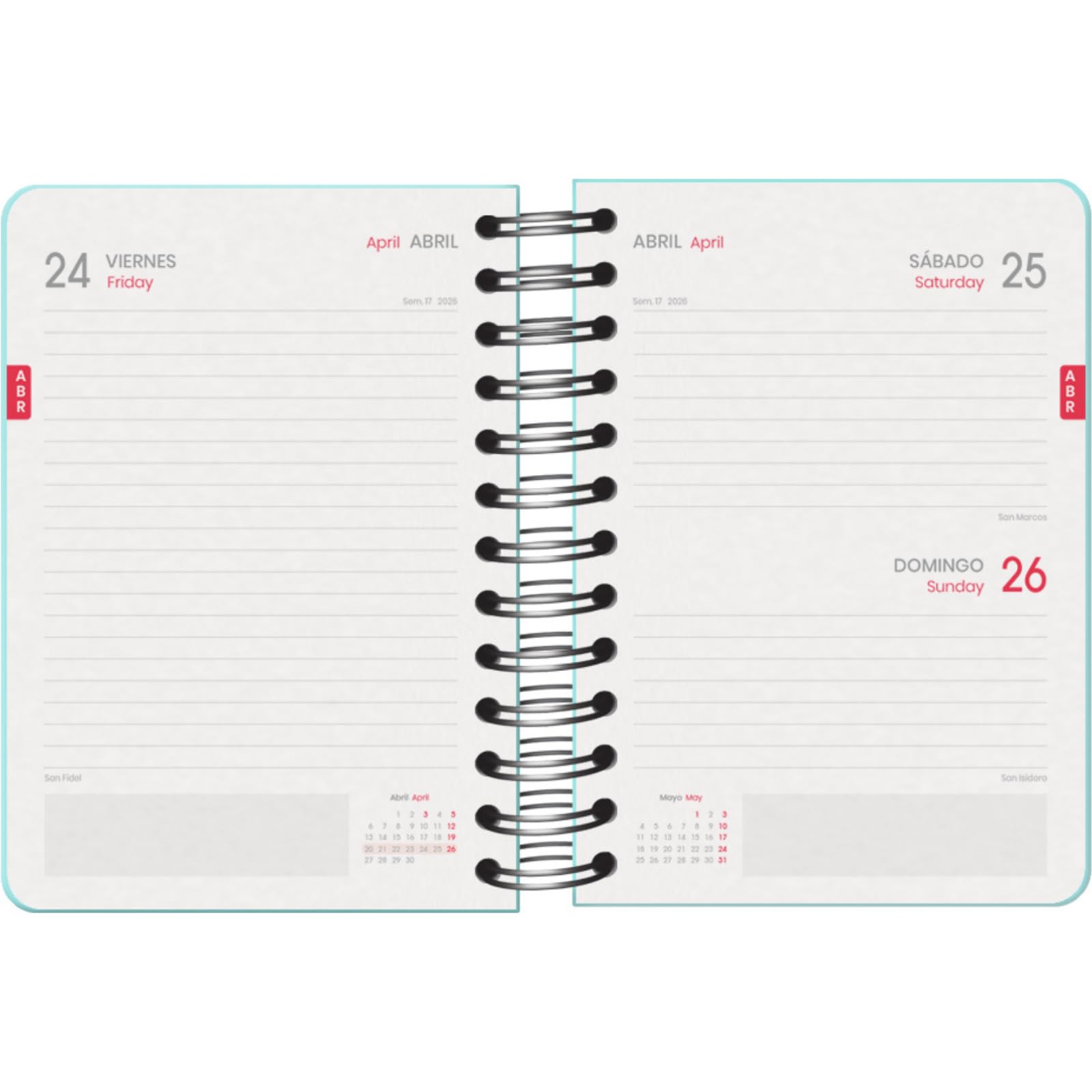 Dohe, School Planner 2025 2026, Day per Page, A6 Size (12x17 cm), Spanish and English, Double Spiral Binding and Elastic Band - Image 2