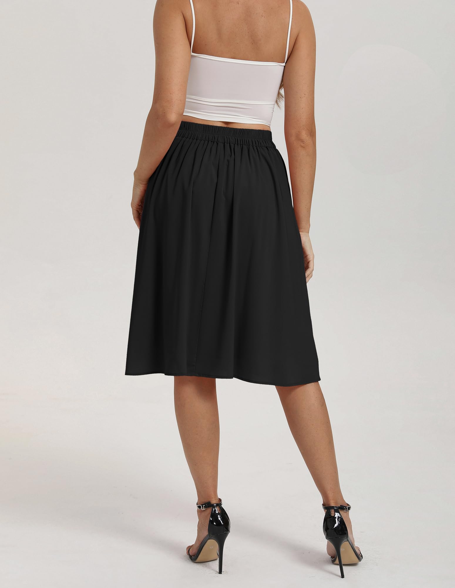 Belle Poque Damen Midi Rock A-Linie Plissee Skater Röcke mit Taschen