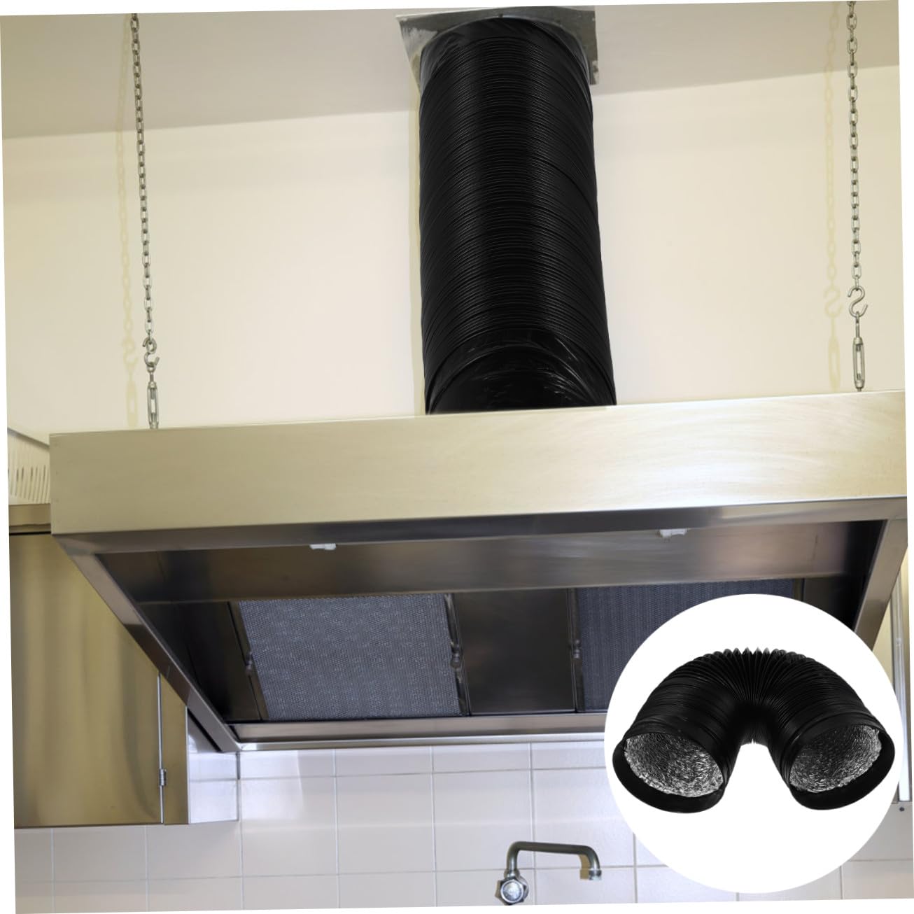 Tubo Flessibile Condotto Aria in Pvc Nero, Retrattile | Ventola e Cappa di Aspirazione, Installazione Semplice, Uso Casa e Ufficio, Struttura Flessibile