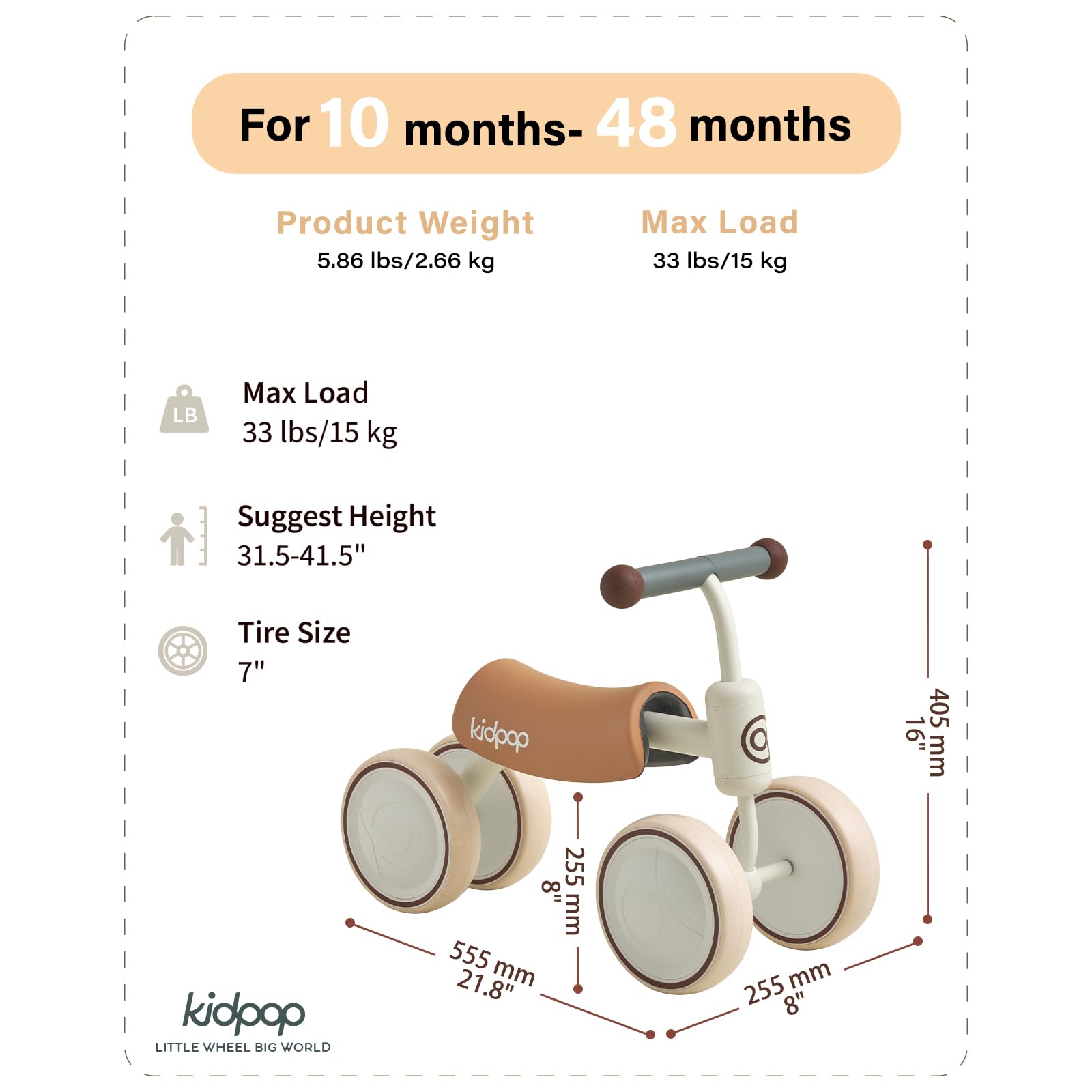 Kidpop Big BEE Baby Balance Bike for 1 Year Old Toddler Kids Ride On Toys First Birthday Gift Toddler First Bike (White)