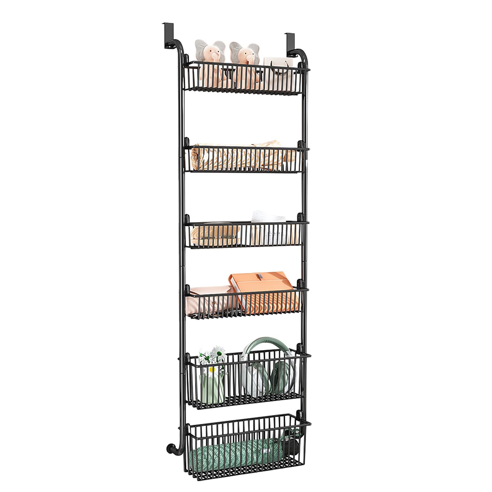 Organizzatore da appendere alla porta, organizer per spezie a 6 ripiani in metallo resistente per cucina - Organizer da appendere alla porta per cucina, bagno (Nero - 4 cestini piccoli + 2 grandi)