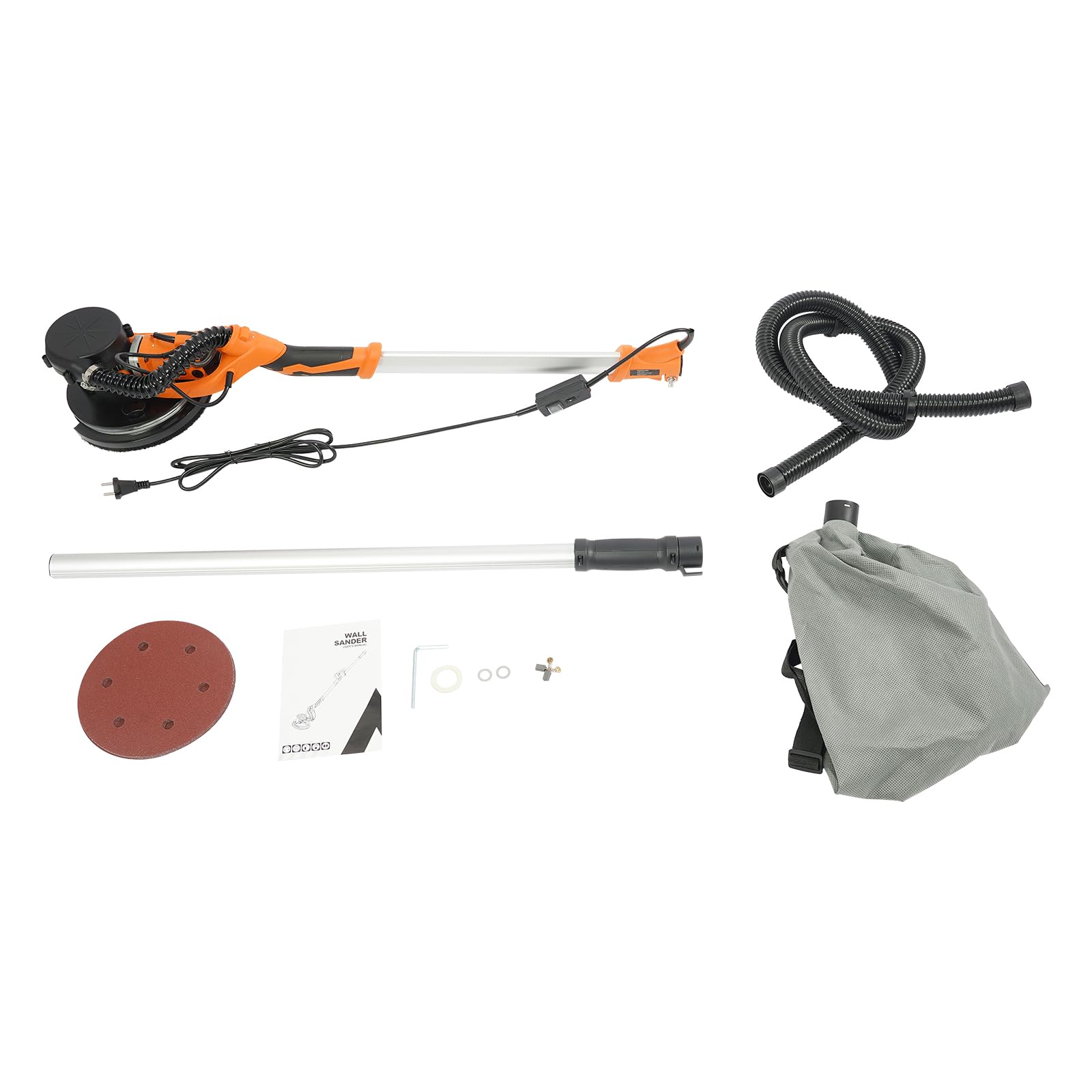Wand & Deckenschleifer 750W Trockenbauschleifer, Wandschleifer mit LED und Teleskopstiel, Deckenschleifer mit Automatischem Vakuumsystem, 0-90°, Ø 225mm, 800-1800RPM (Orange)