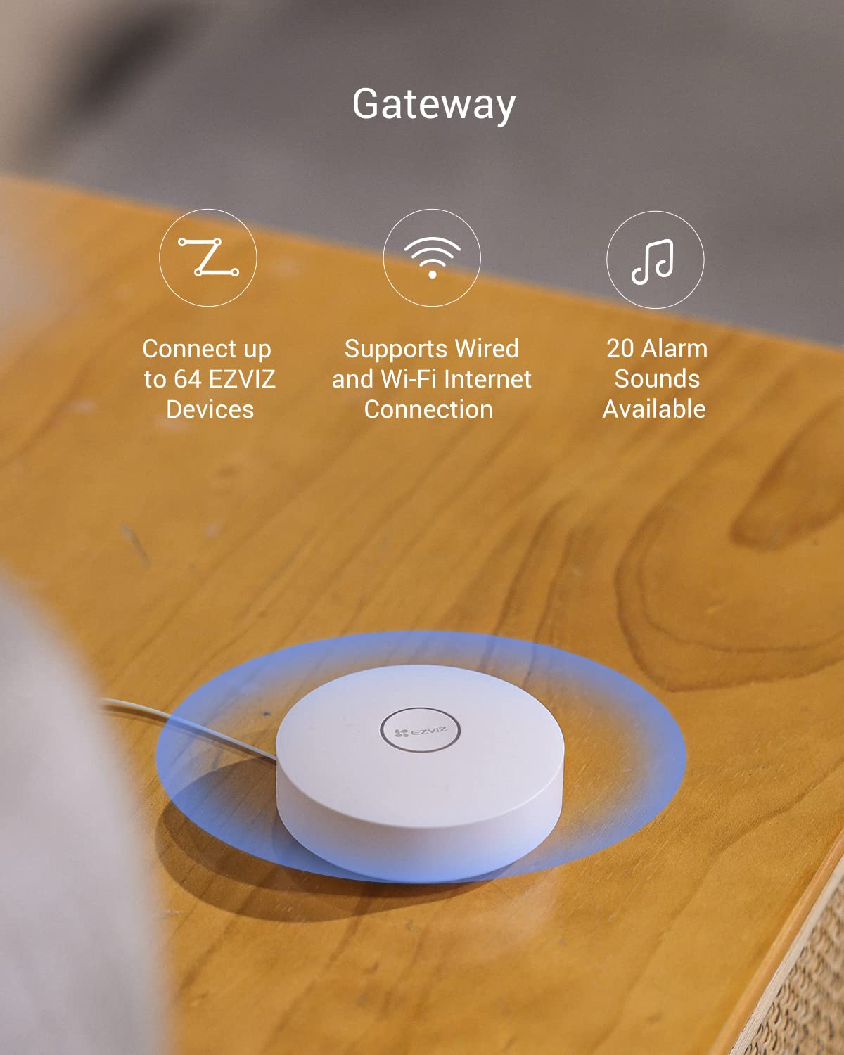 EZVIZ A3 Centralina Controllo Domestico Fino a 64 Sensori, Rete Cablata e Wi-Fi a 2,4 GHz, 20 Suoni di Allarme, Connessione Zigbee