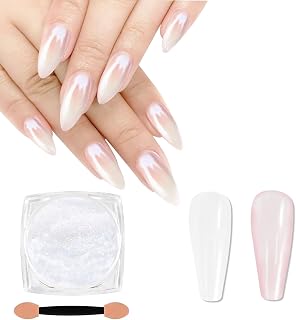 SIUSIO White Pearl Chrome Nail Powder,Iridescent Aurora Powder Metallic Mirror Effect Pigment Pearlescent Mermaid Pigment Pearl Glitter Dust Kit, Nail Art Decoration, Resin Craft