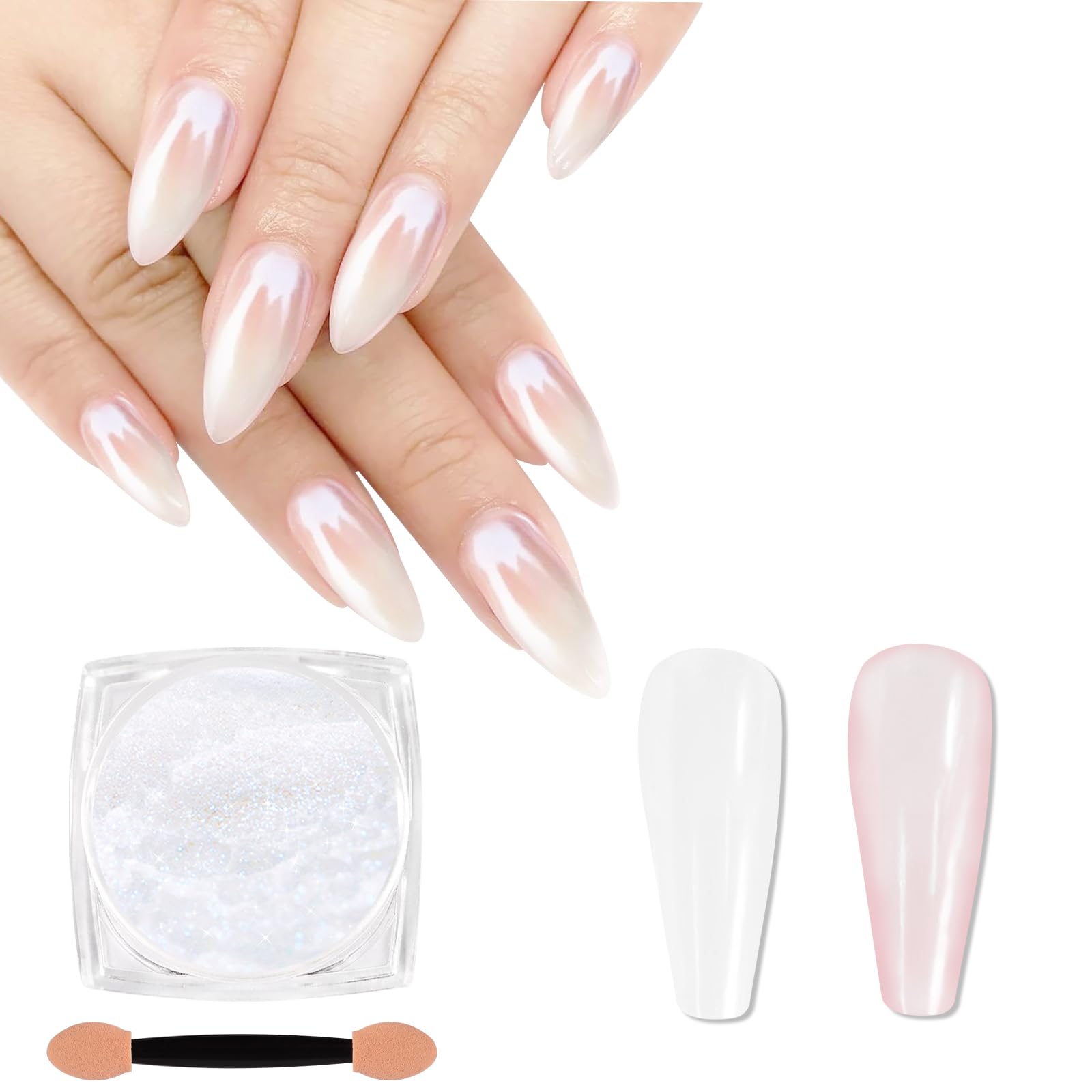 SIUSIO White Pearl Chrome Nail Powder,Iridescent Aurora Powder Metallic Mirror Effect Pigment Pearlescent Mermaid Pigment Pearl Glitter Dust Kit, Nail