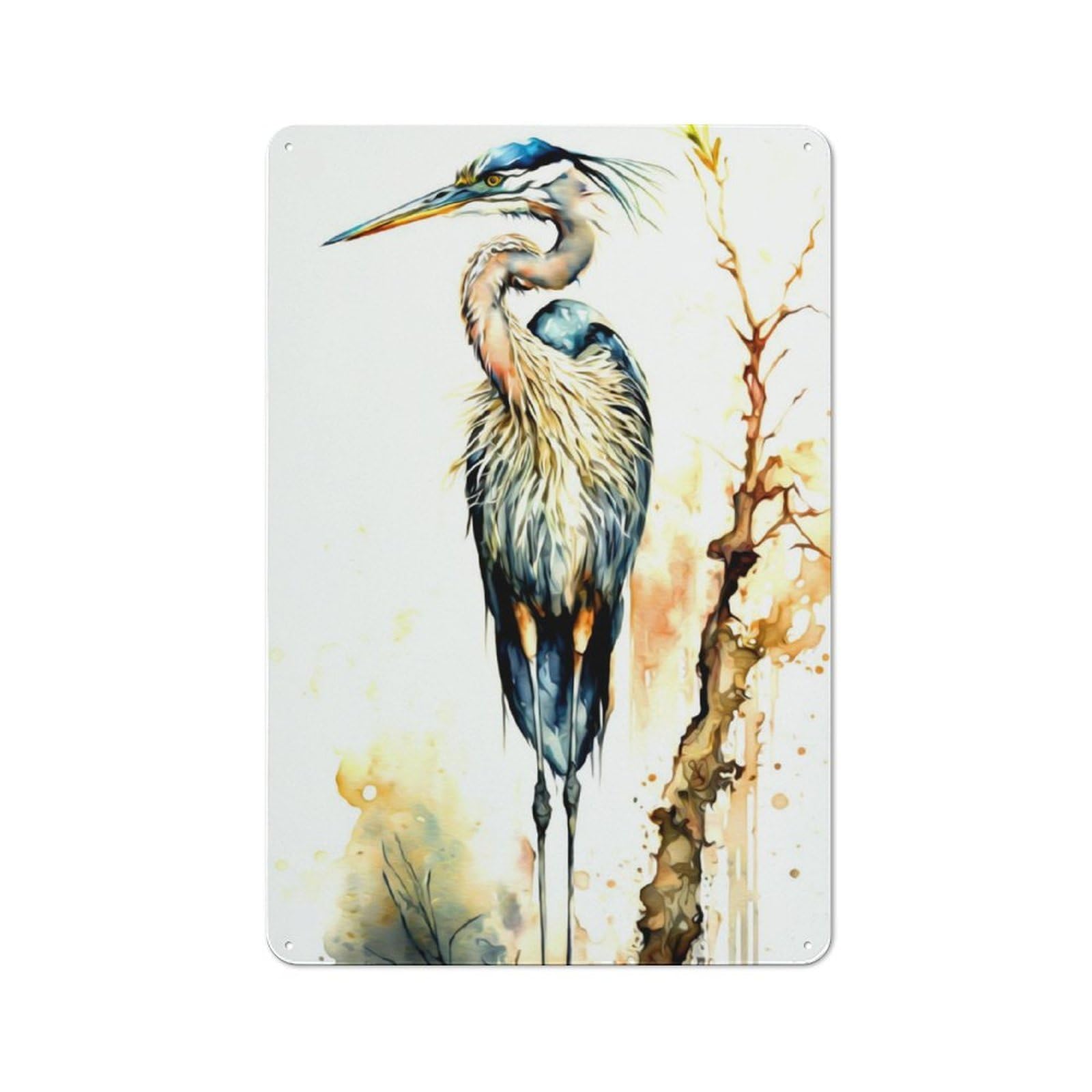 Junmoney Heron Distressed Look Decorative Tin Sign 30X20cm, Retro Room Decor For Lounge, Study, Pub Or Wall Gallery