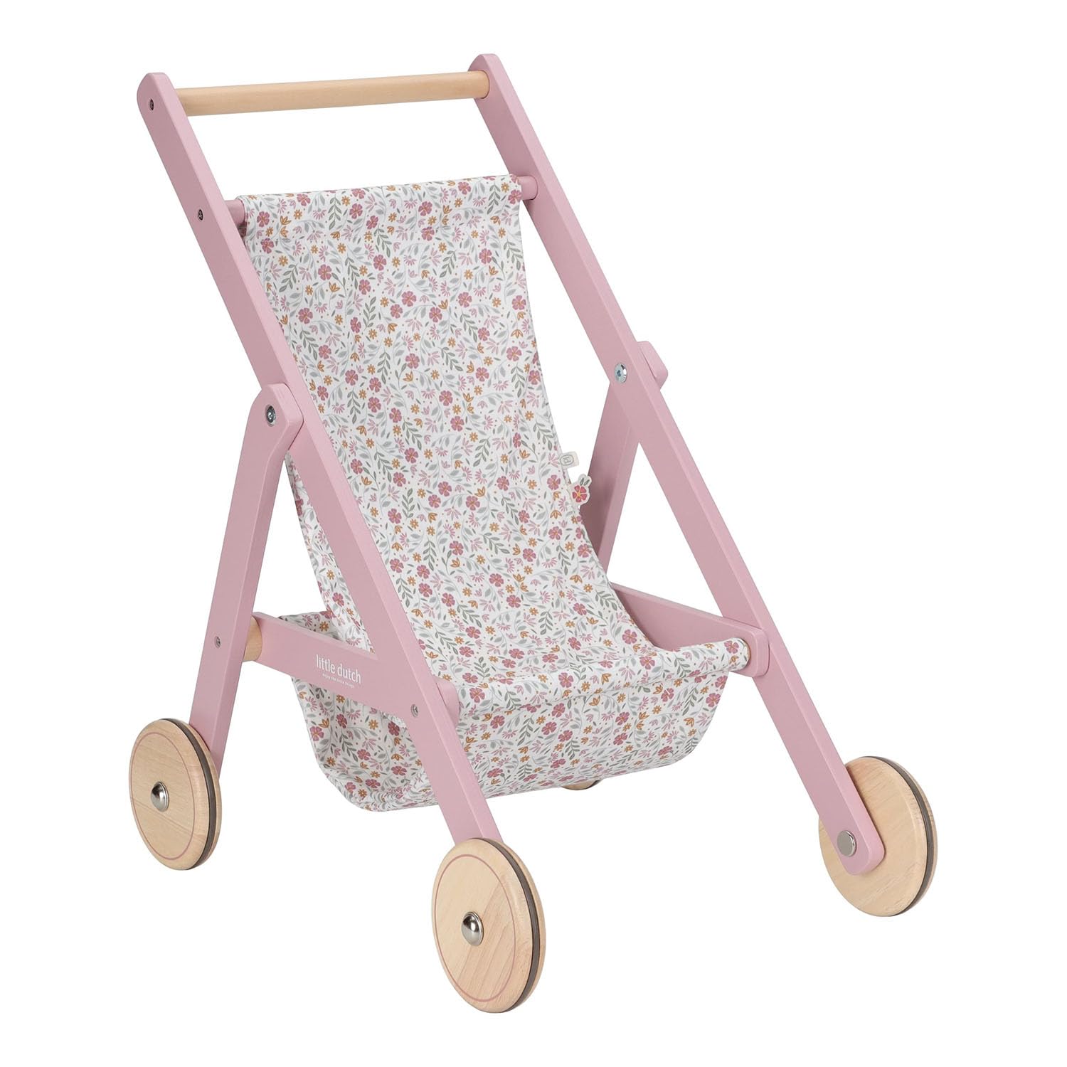 Little Dutch Holz Puppenbuggy Puppenwagen mit Ablagefach für Puppen von 33-46 cm Soft Flowers rosa