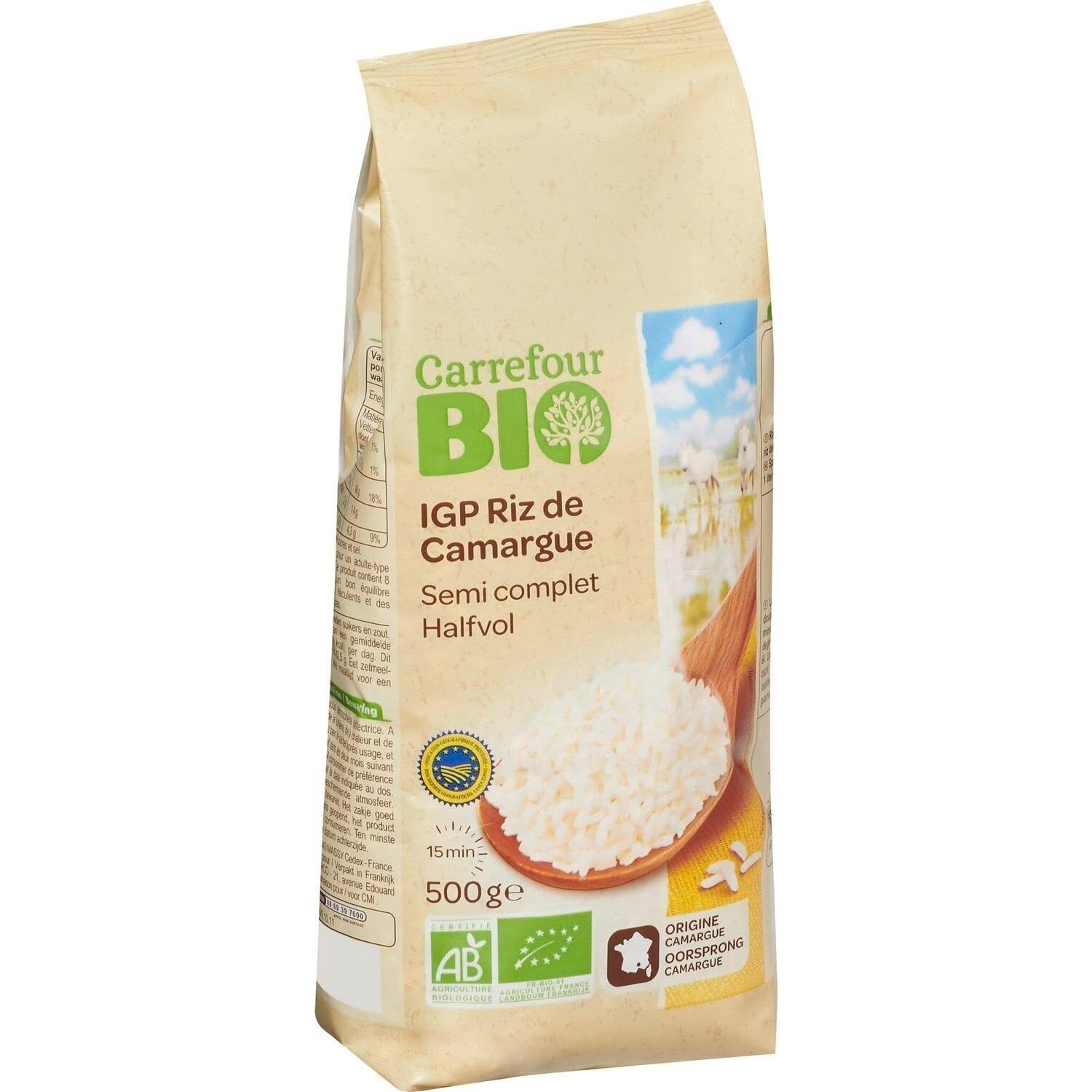 Cuisson rapide et engagement producteurs avec le Riz Semi-Complet IGP Bio CARREFOUR BIO, format 500g, origine Camargue - Lot de 4