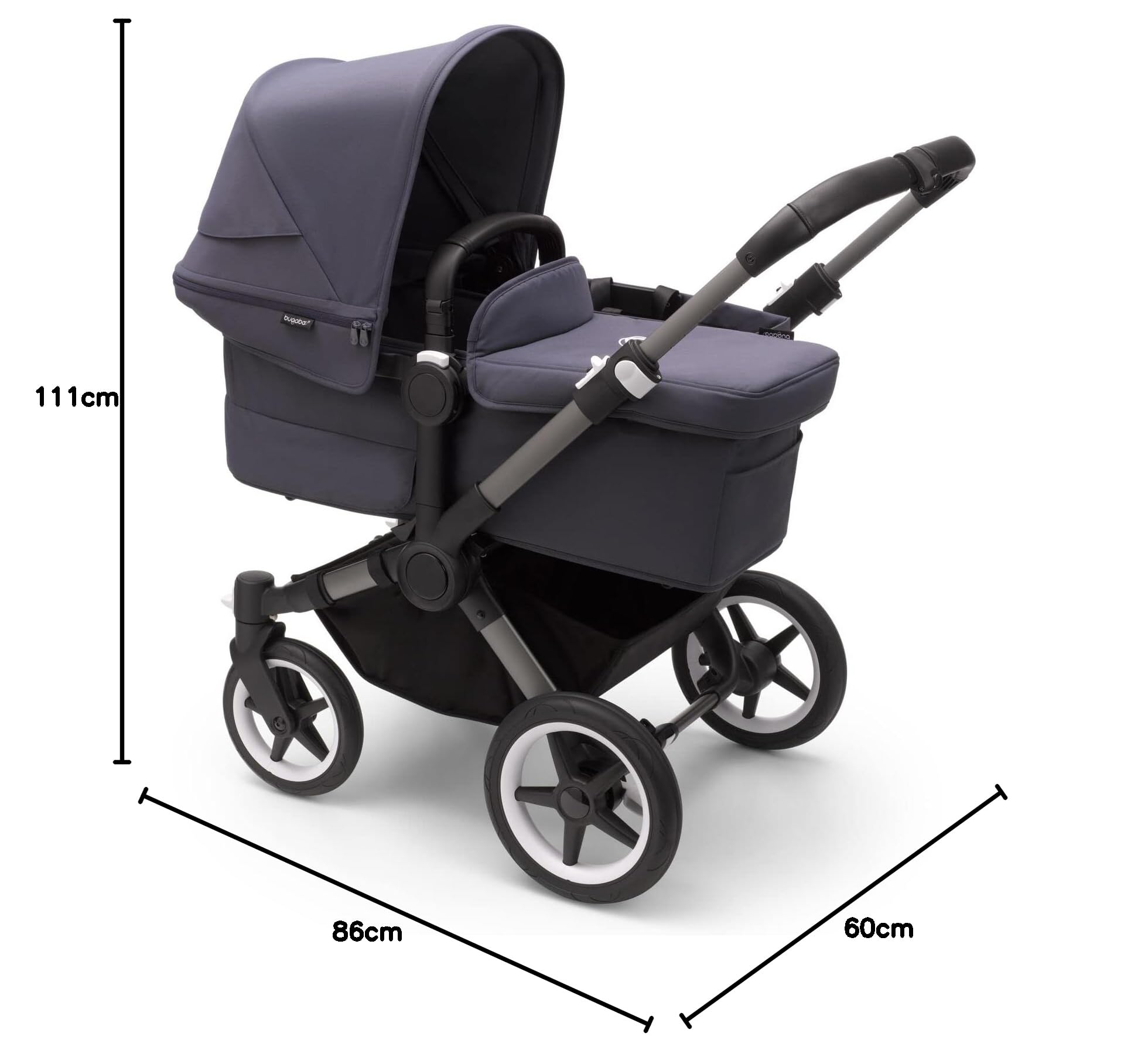 Bugaboo Donkey 5 Mono Kinderwagen, umbaubar zum Doppel- oder Zwillingskinderwagen, Graphit/Stormy Blue