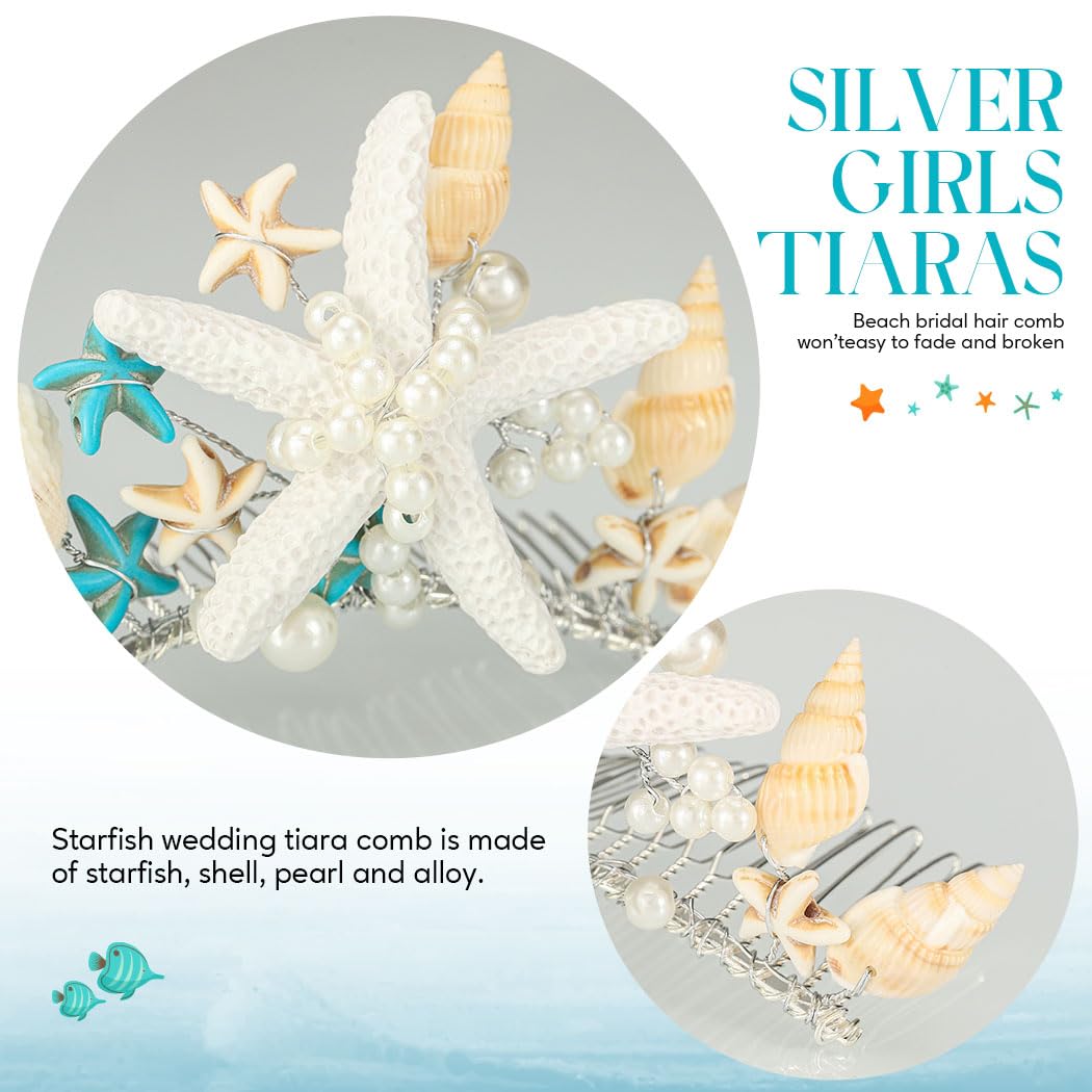 Kilshye Starfish Tiara Comb Silver Beach Seashell Hair Combs Mermaid Hair Accessories for Girls - Image 3