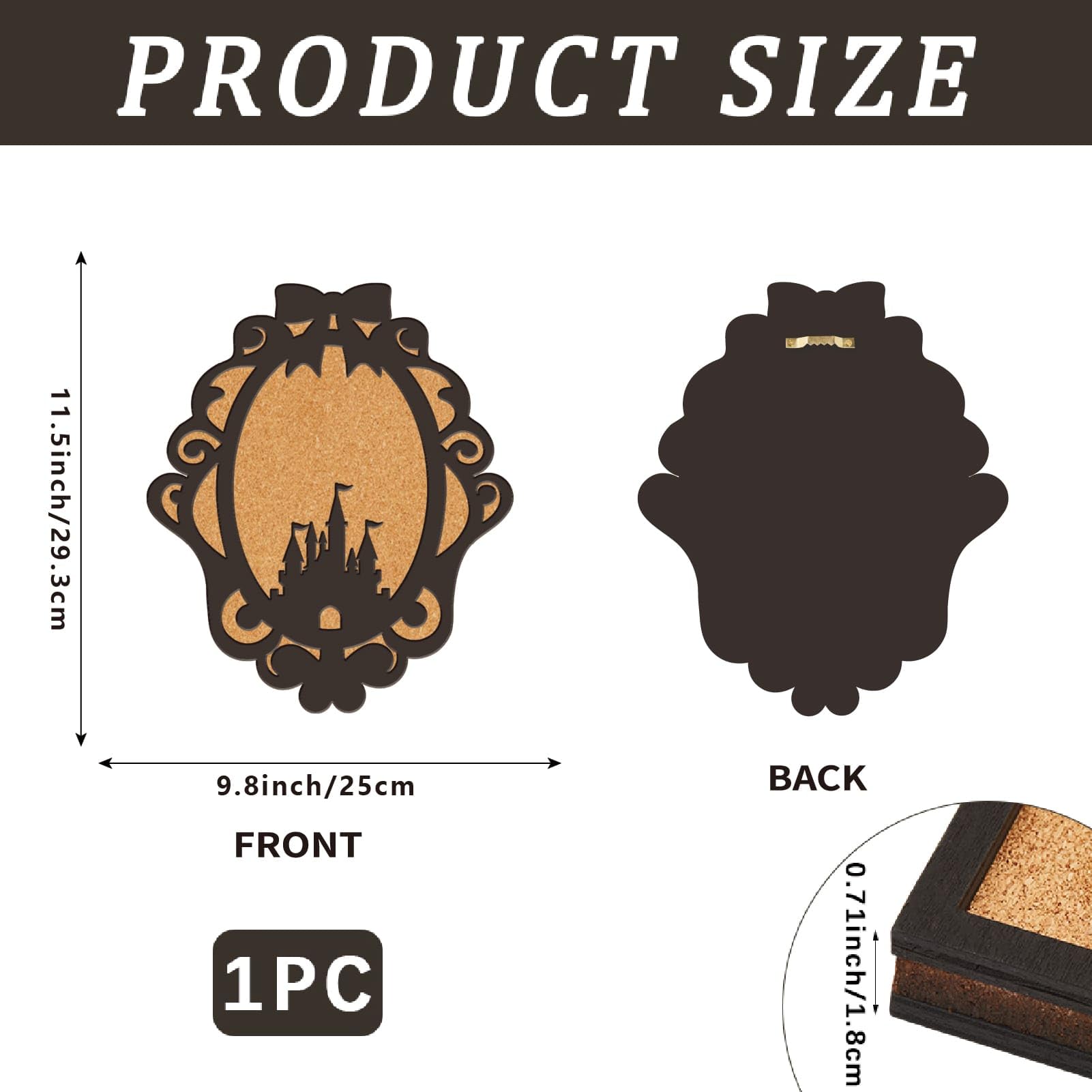 CRASPIRE Castle Pin Cork Board 11.8 x 9.1 Inch Wings Wooden Framed Bulletin Display Badge Saddle Brown Wall Mounted Memory Memo Brooch Holder Storage for Home Bedroom Women Gift Wedding Decoration - Image 2