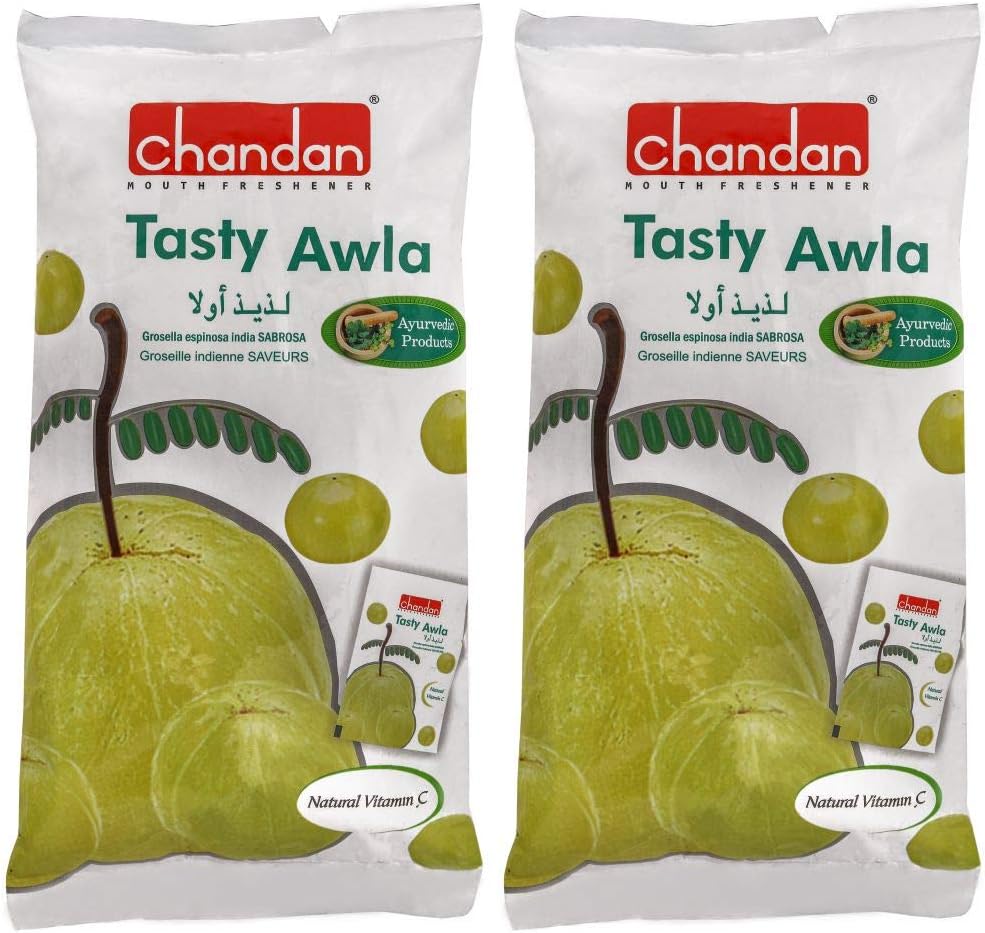 Chandan Mouth Freshener Tasty Awla Salted Awla Chews 100% Natural | Pack of 4 | 50 Sachets Per Pack | Contains Amla Mixed with Spices
