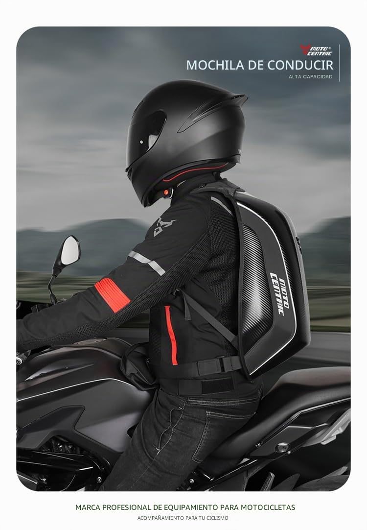 Mochila para casco de motocicleta de 48 L, impermeable, de fibra de carbono, rígida, reflectante, maleta para motocicleta