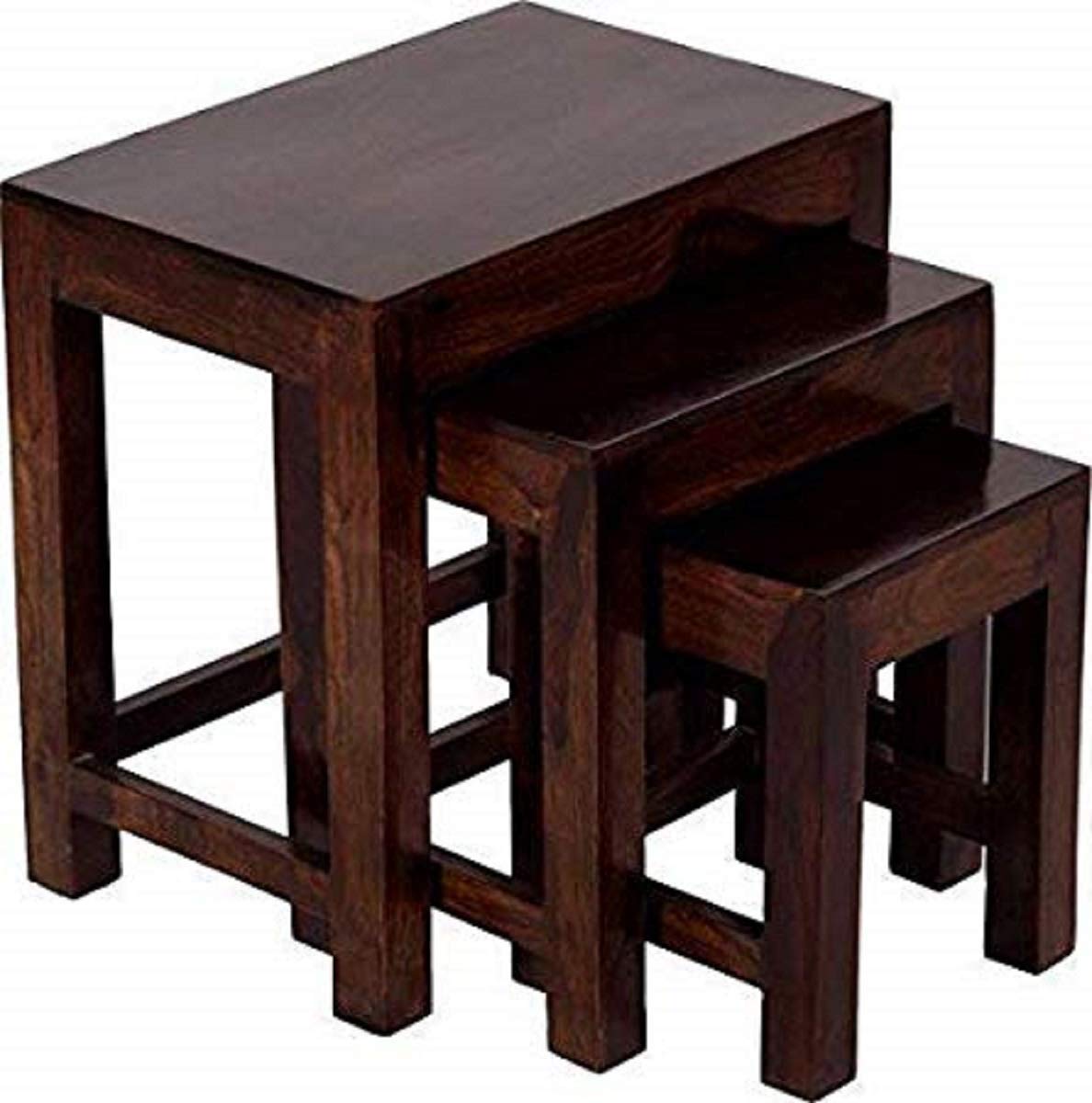Umark Nesting Table | Solid Wood Stool Set of 3 | Wooden Table for Home & Office | Table for liviing Room | Walnut Brown Finish