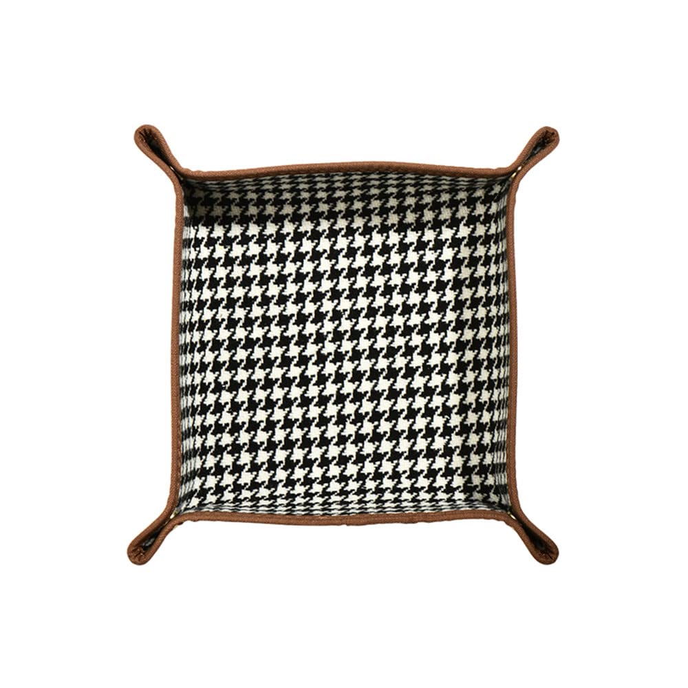 FUJUNHoundstooth canvas leather storage box, porch key box, coffee table desktop sundries storage decoration, gift (Light coffee)