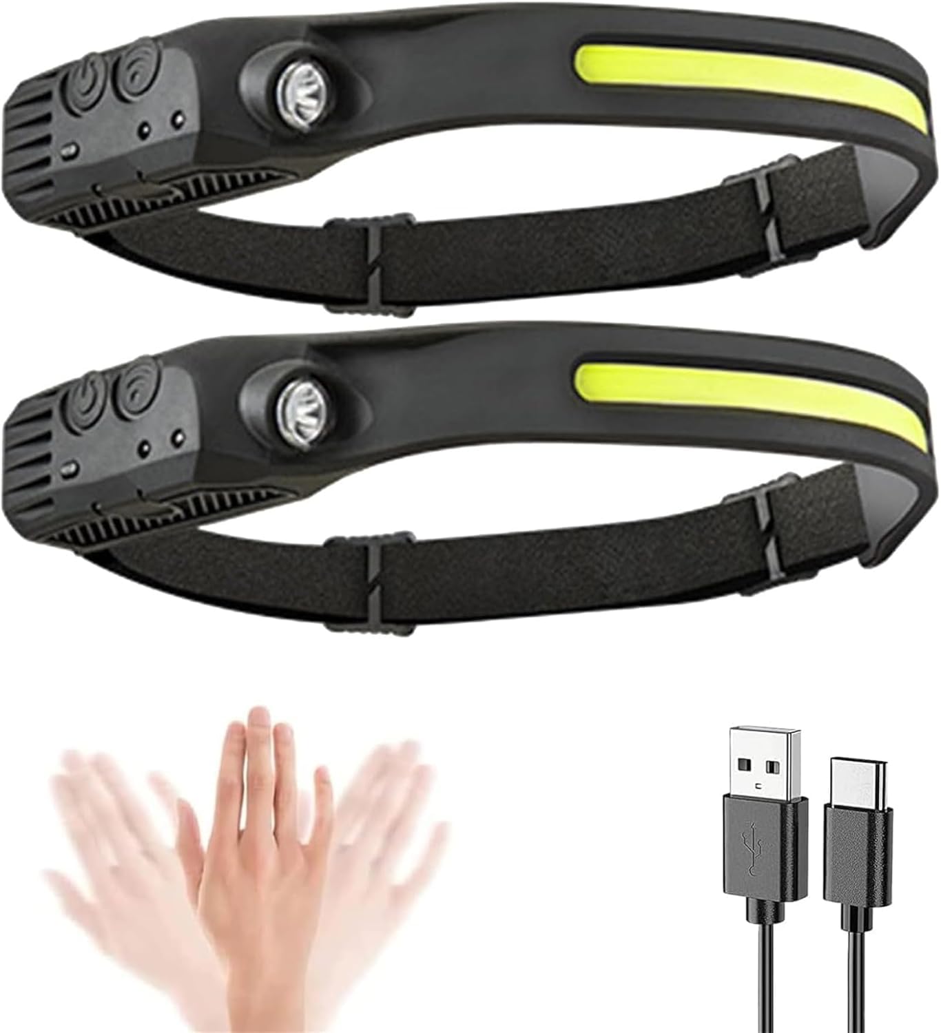Iuuwon Black Led Headlamp, Rechargeable Flashlight For Adults, 230 Wide Beam Headlight, Motion Sensor Head Lamp, Adjustable Headband Outdoor Waterproof Head Light For Running, Camping, Hiking (2)