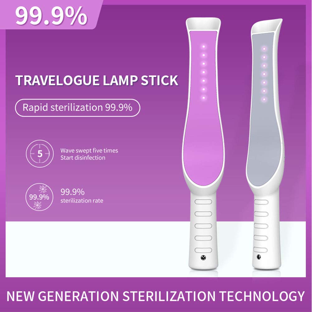 Lámpara de desinfección portátil UVC Varita desinfectante de viaje con luz UV, lámpara de esterilización UV portátil para mascotas, hogar, oficina, hotel, automóvil,Gris